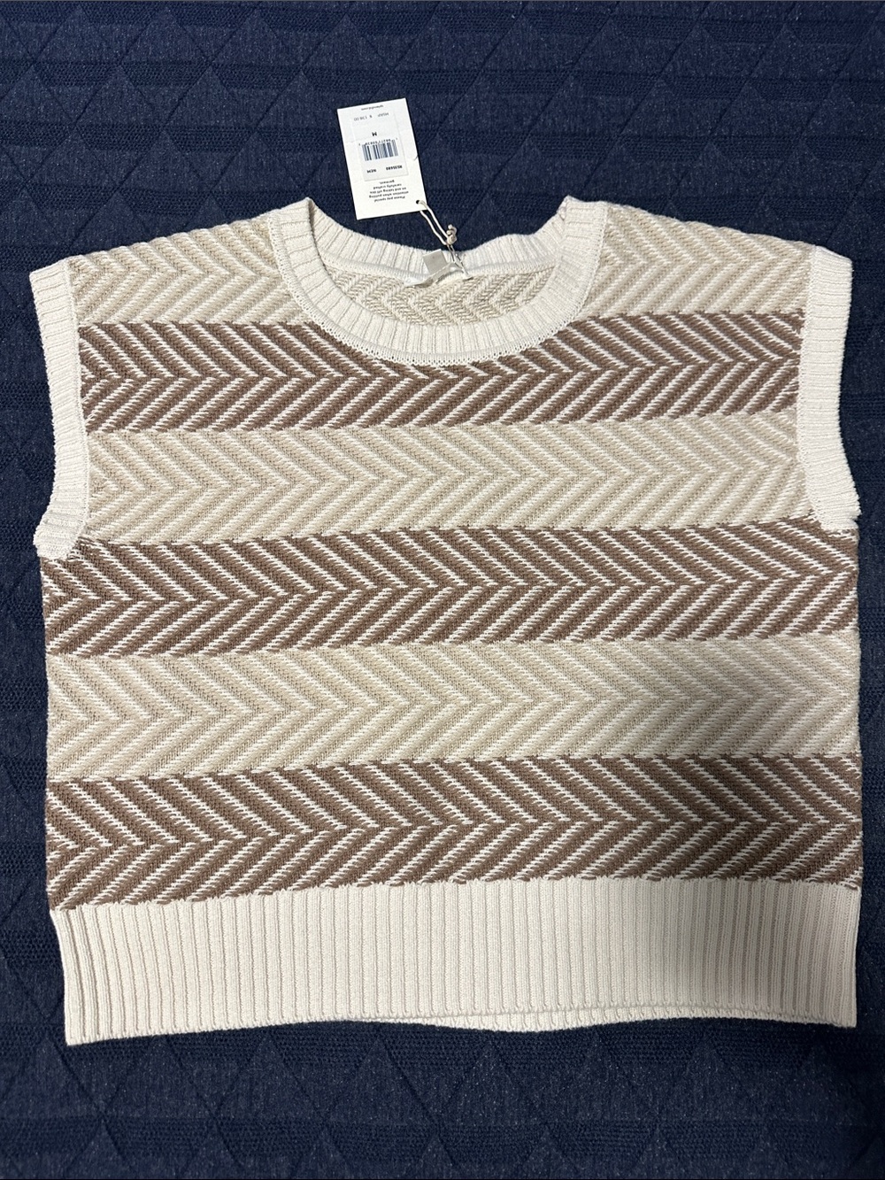 Splendid Chevron Knit Sleeveless Sweater in Cream & Taupe